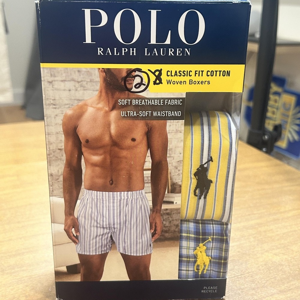 Polo Ralph Lauren Boxers Mens 2XL Blue Striped Classic Fit Cotton 2 Pack Tagless